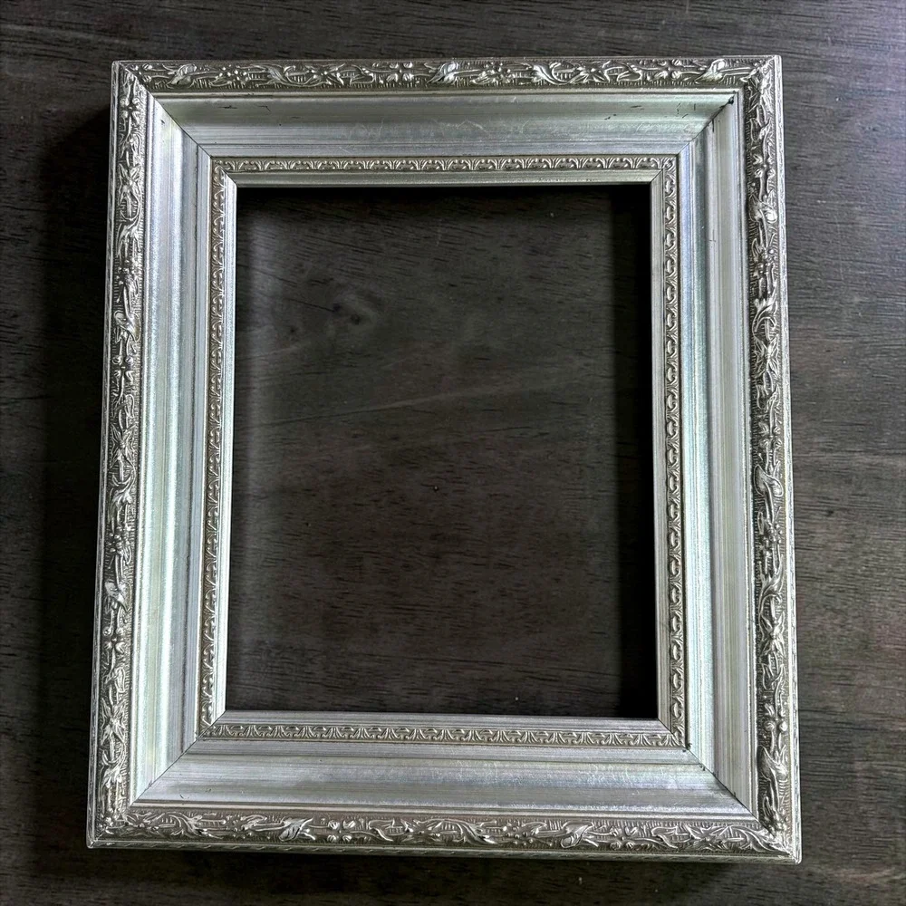 Set of 2 Champagne Silver Picture Frames Ornate Beaded 8x10 and 5x7 Decor